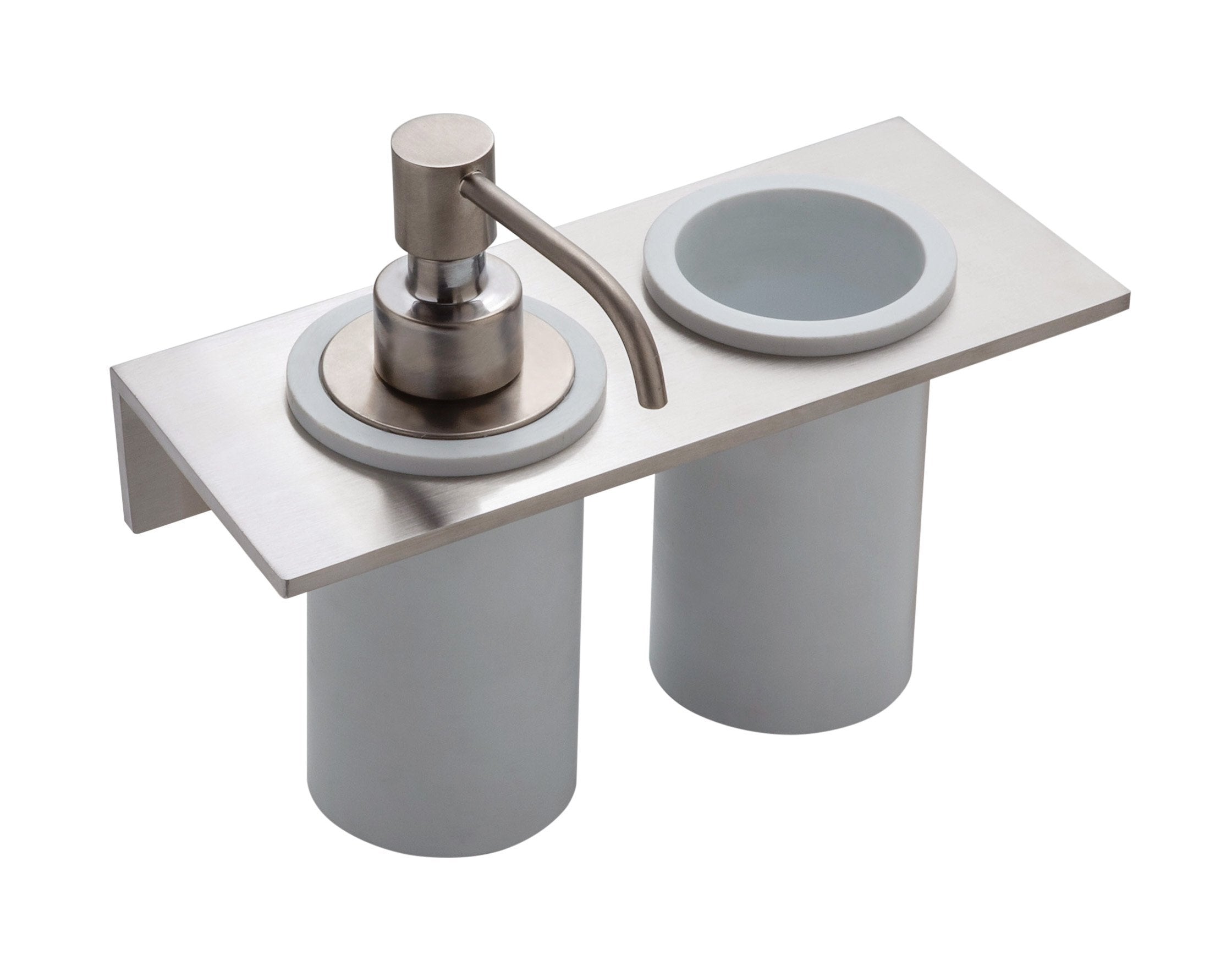 Treemme 5mm portaspazzolini con dispenser portasapone Acciaio in satinato montato a parete, vista del design e della...