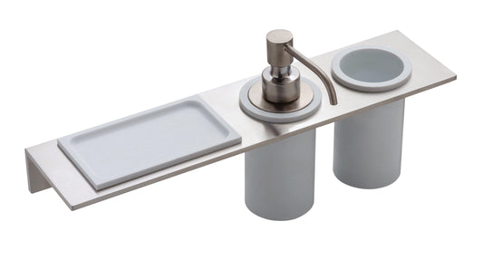 Treemme 5mm IT9073ISZZZZ mensola portaoggetti 36 cm con dispenser sapone e portaspazzolini bianco inox satinato