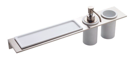 Treemme 5mm IT9074ISZZZZ mensola portaoggetti 49cm con dispenser sapone e portaspazzolini bianco inox satinato