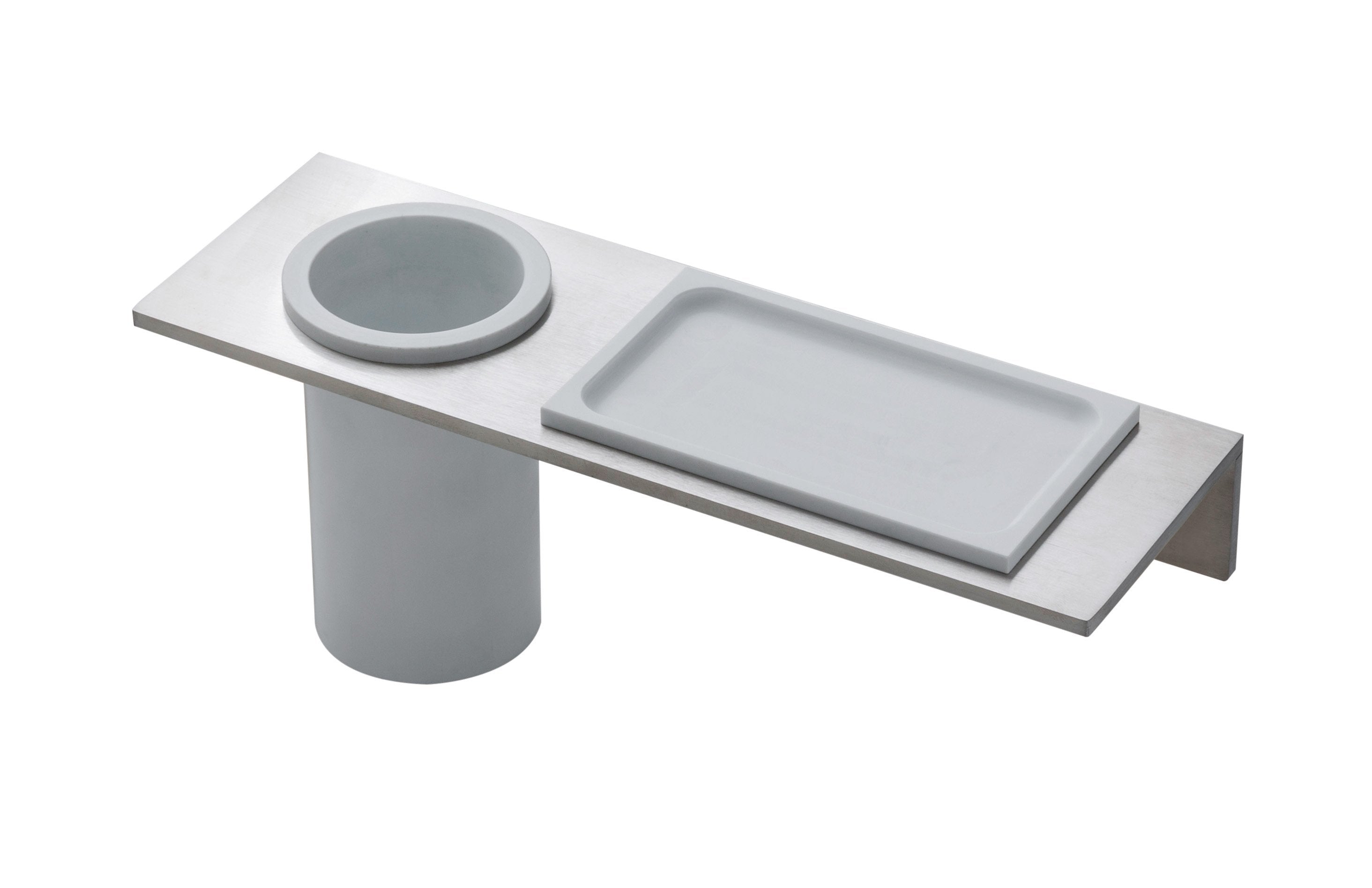 Treemme 5mm IT9075ISZZZZ portaspazzolini con mensola Acciaio in acciaio inox e satinato montato a parete, vista del...