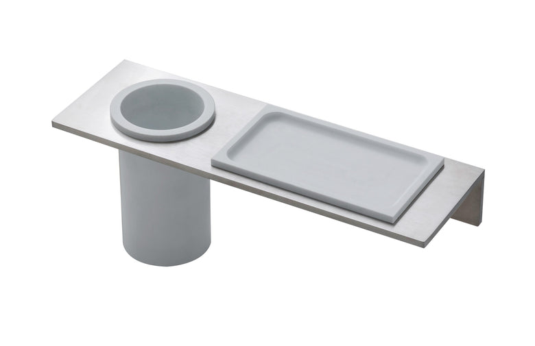 Treemme 5mm IT9075ISZZZZ portaspazzolini con mensola Acciaio in acciaio inox e satinato montato a parete, vista del...