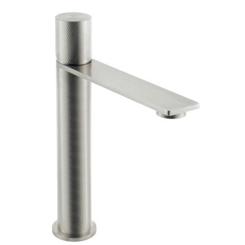 Treemme 3.6 IT9A27ISTZZZ miscelatore lavabo con maniglia Acciaio, vista frontale su sfondo bianco - Rubinetterie Treemme