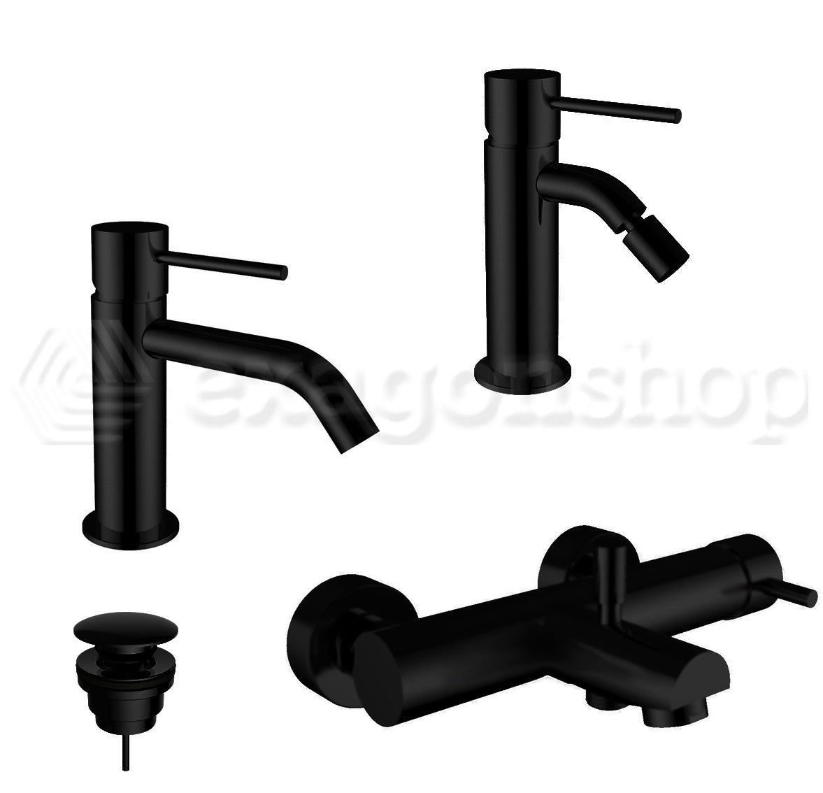 Teorema Jabil 25 Set Miscelatori Lavabo Bidet E Vasca Nero ambientato in box doccia con pareti in vetro