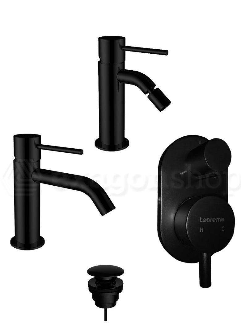 Teorema Jabil Set Miscelatori Lavabo Bidet E Doccia con ambientato in box doccia con pareti in vetro