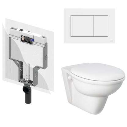 Vaso sospeso Karla con Sedile abs normale Cassetta scarico plus Tecebox ad incasso con Placca 2 pulsanti Tecenow Bianca