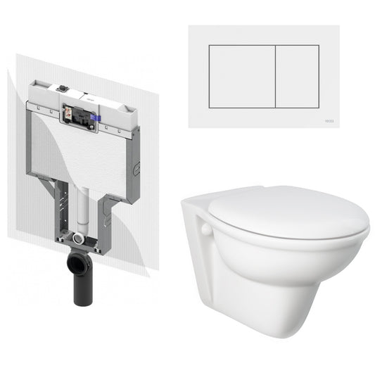 Vaso sospeso Karla con Sedile abs normale Cassetta scarico plus Tecebox ad incasso con Placca 2 pulsanti Tecenow Bianca