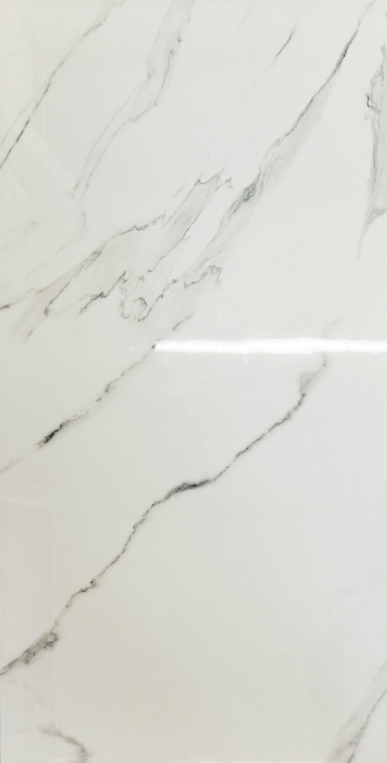 Pavimento rivestimento 60x120 rettificato effetto Marmo Bianco Lucido, superficie e texture ravvicinata del gres - La...