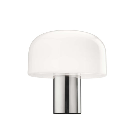 Lampada da tavolo 33 cm in vetro opalino triplex bianco con base Bright aluminium Bellhop Glass T F1074009 Flos