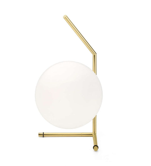 Lampada da tavolo a luce diffusa con diffusore opalino in vetro soffiato e telaio placcato oro lucido IC T1 Low 10 Anniversary F3171044 Flos