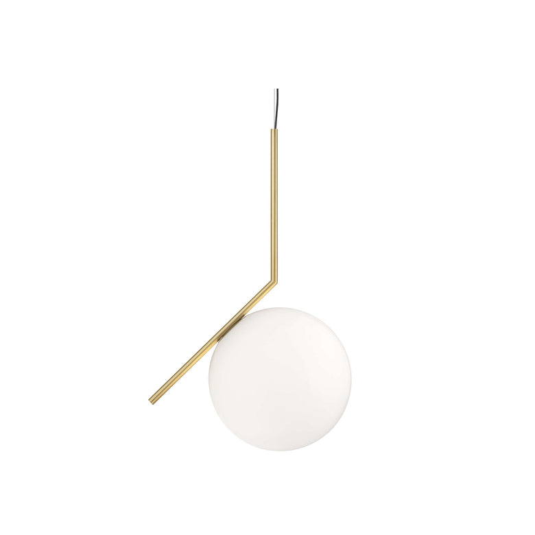 Flos IC Lights S3 Lampada a sospensione 205W in ottone Bianco spenta, dettaglio del corpo lampada e dei materiali