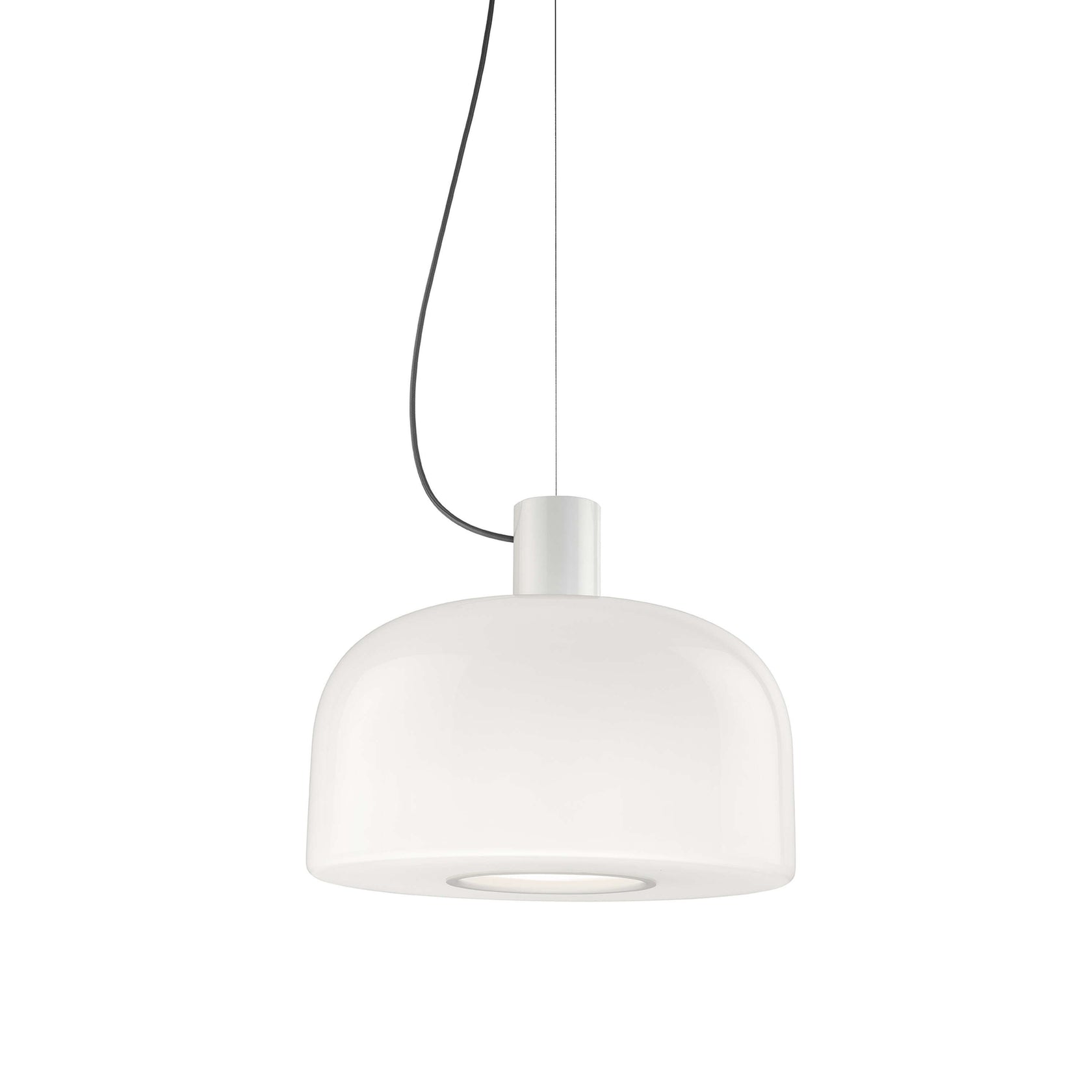 Flos Bellhop Glass S2 Lampada 45 cm sospesa Bianco spenta, dettaglio del corpo lampada e dei materiali