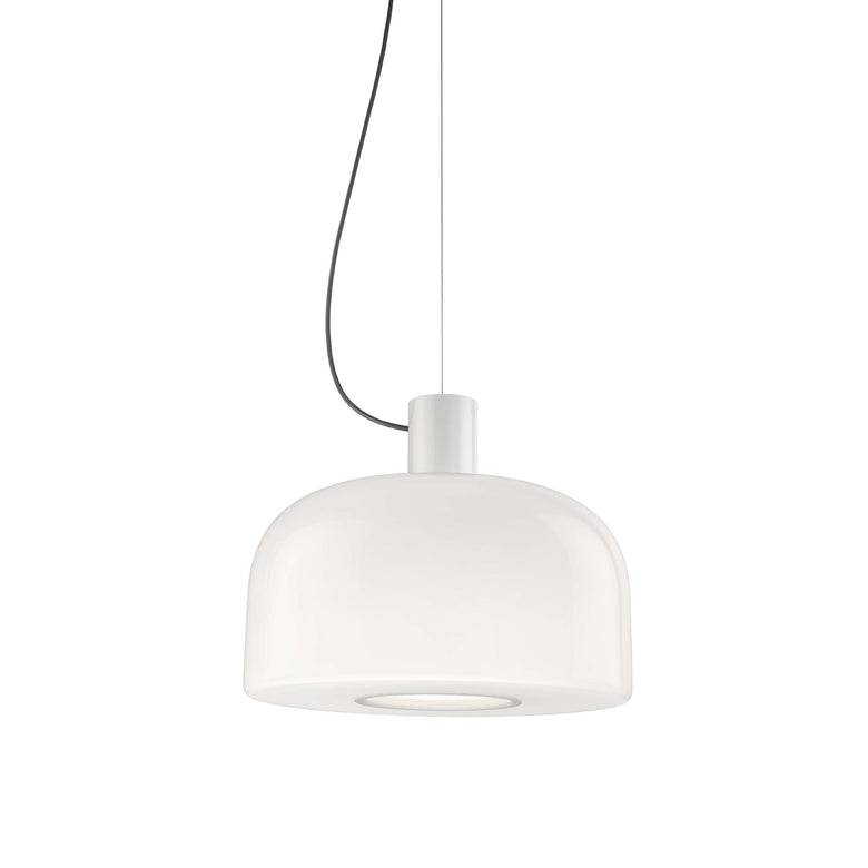 Flos Bellhop Glass S2 Lampada 45 cm sospesa Bianco spenta, dettaglio del corpo lampada e dei materiali