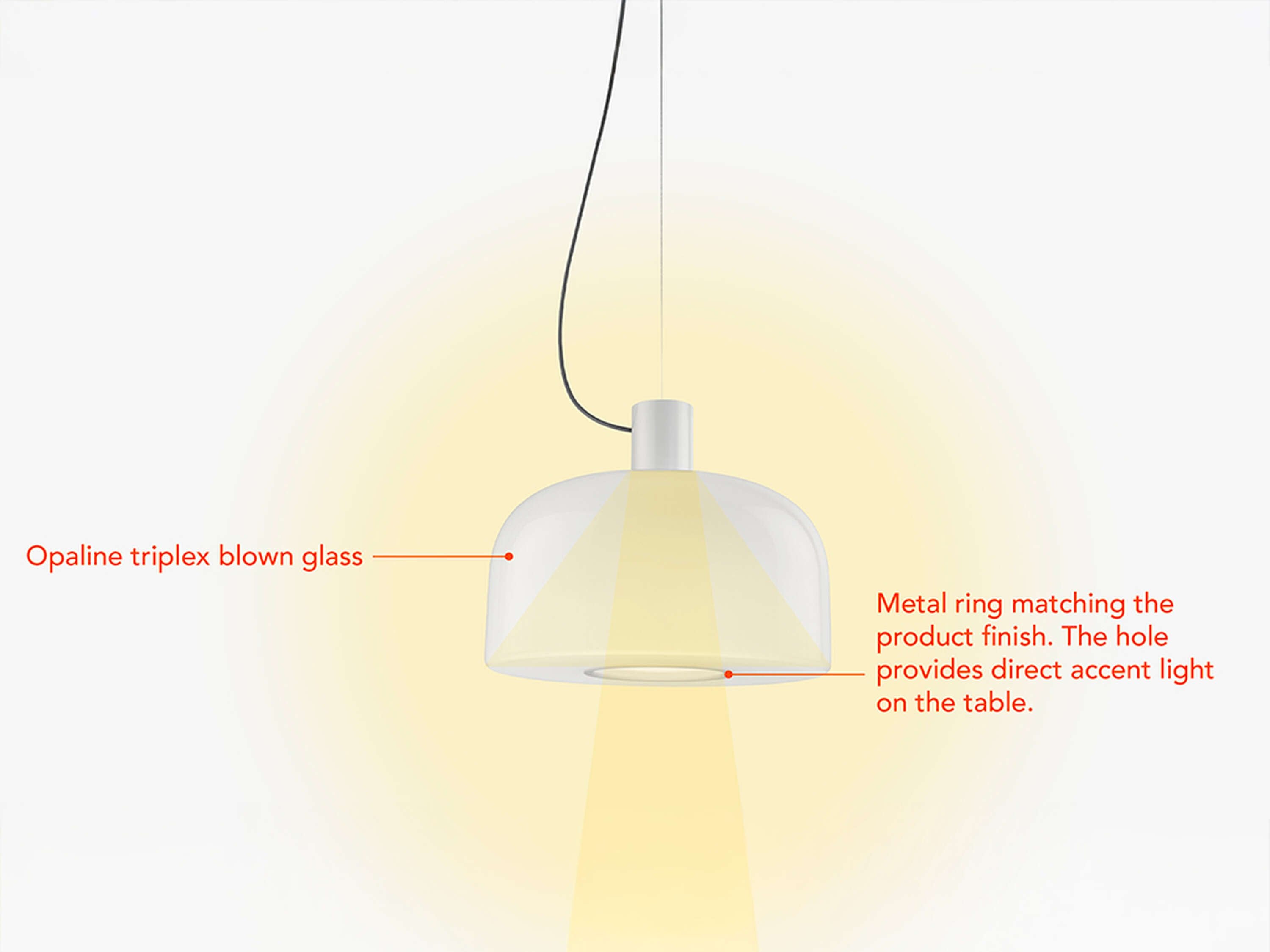 Flos Bellhop Glass S2 Lampada 45 cm sospesa Bianco, vista posteriore con attacco elettrico