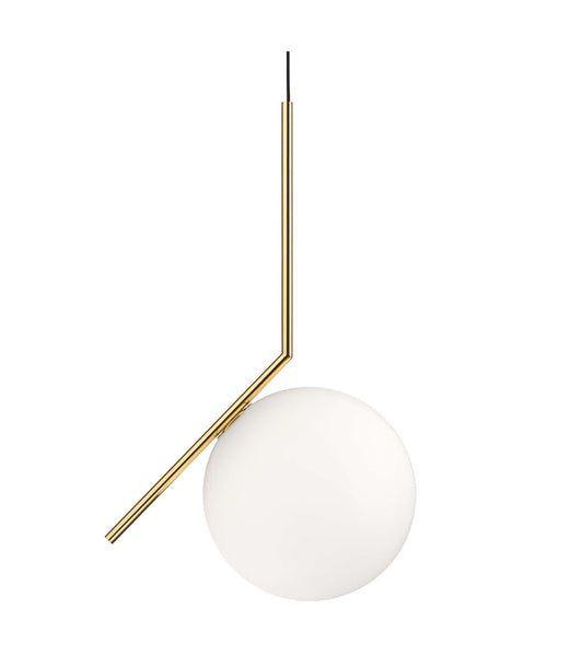 Lampada sospesa a luce diffusa con diffusore opalino in vetro soffiato e telaio placcato oro lucido IC S2 10 Anniversary F3176044 Flos