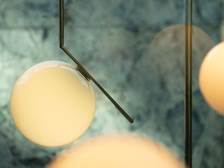 Flos IC S2 10 Anniversary Lampada sospesa telaio placcato, vista posteriore con attacco elettrico