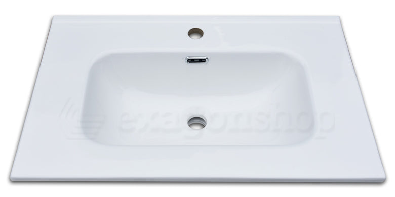 Mobile bagno noce chiaro 90x46 cannettato Urbino con lavabo con lavabo e rubinetteria, vista frontale su sfondo neutro...