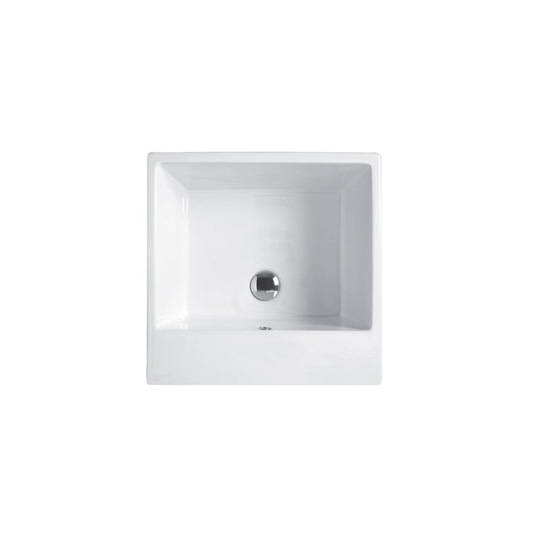 Colavene Acquaceramica Volant 50x50 Lavatoio in ceramica installato su lavello, vista della bocca e della leva