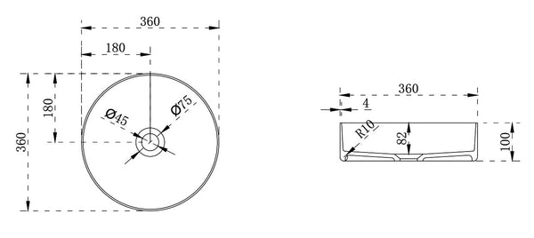 Lavabo 36 cm da appoggio Torino solid surface bianco opaco