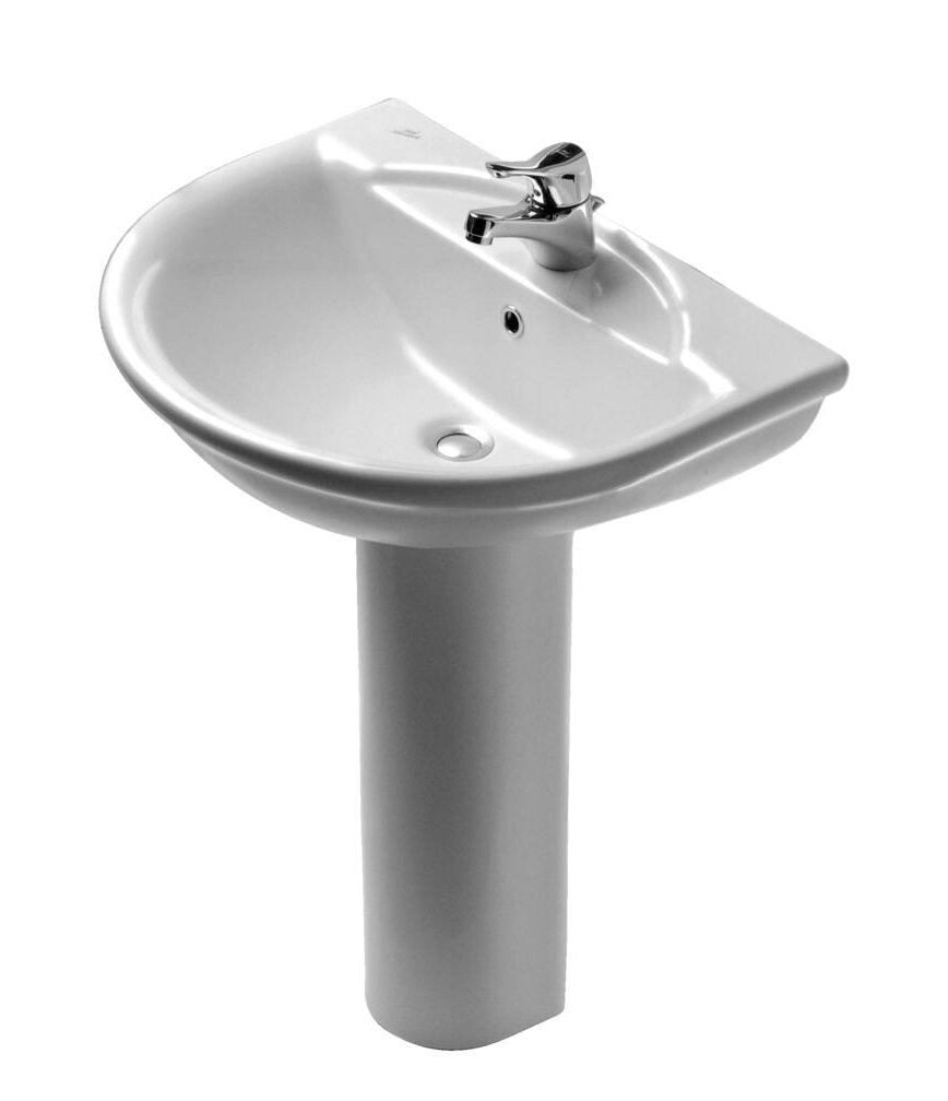 Lavabo a pavimento con colonna bianco Esedra Ideal Standard Bianco Lucido, vista frontale su sfondo bianco
