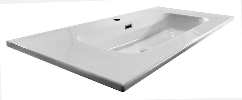 Mobile bagno cannettato 100X46 Pisa bianco opaco lavabo in con lavabo e rubinetteria, vista frontale su sfondo neutro...