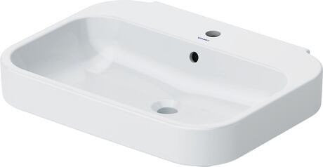 Lavabo Monoforo 65x49 per colonna Con Troppopieno e in ceramica e cromato ambientato su piano bagno con accessori