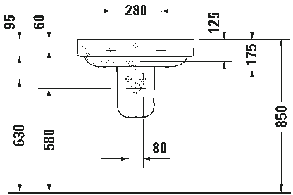 Lavabo Monoforo 65x49  per colonna Con Troppopieno e copriforo cromo Bianco Happy D2 2316650000 Duravit