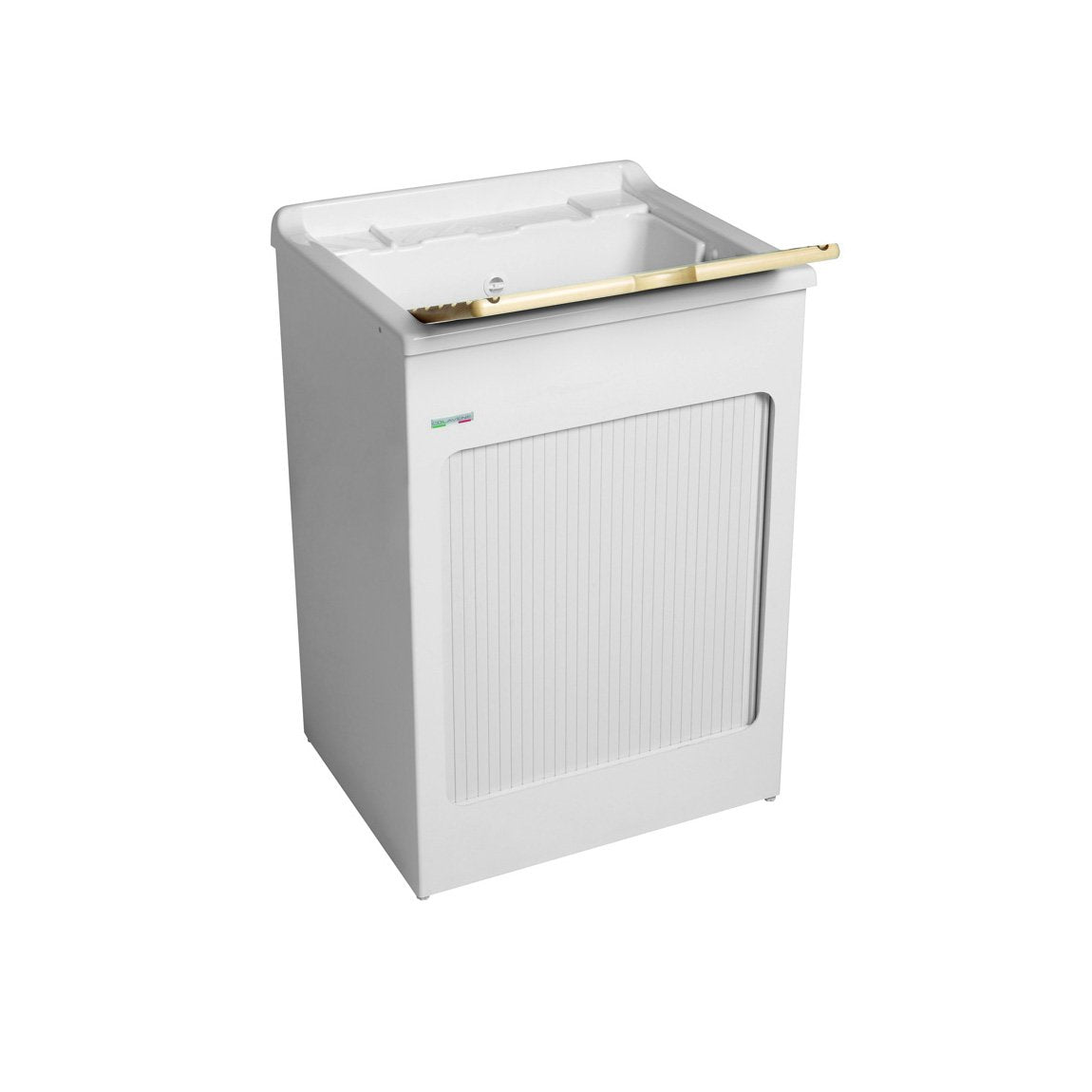 Colavene Lavacril lavatoio 60x60 con serrandina in abs installato su lavello, vista della bocca e della leva