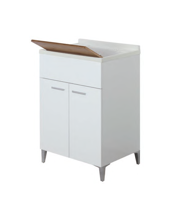 Lavatoio 60x50 con vasca in resina bianco lucido e, dettaglio della doccetta estraibile - Exagonshop