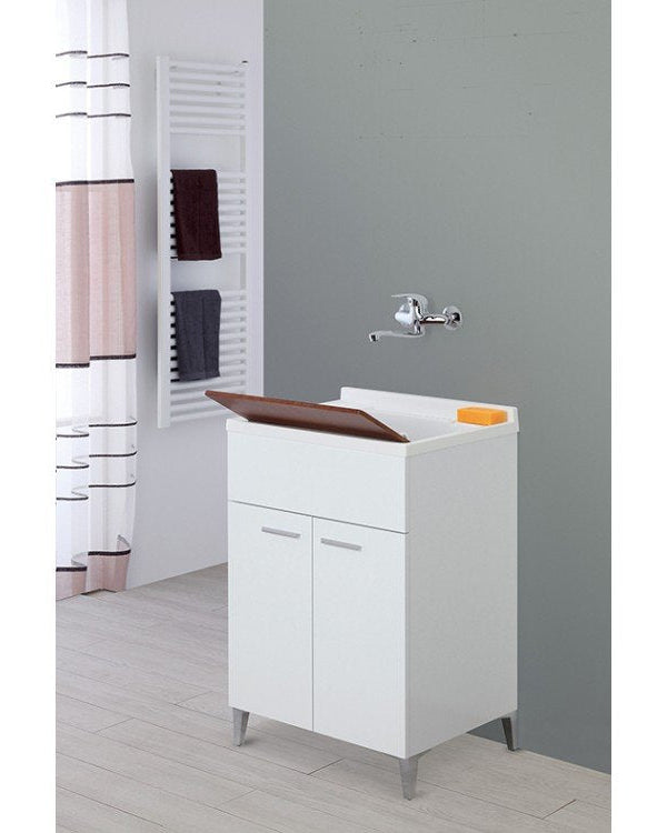 Lavatoio 60x50 con vasca in resina bianco lucido e, vista laterale della canna girevole - Exagonshop