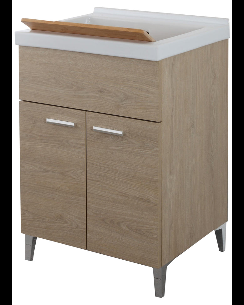 Disegno tecnico con quote di Lavatoio 60x50 rovere con vasca in resina e tavoletta Stella - Exagonshop