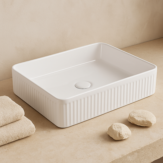 Lavabo 50x36 Roma cannettato da appoggio bianco lucido