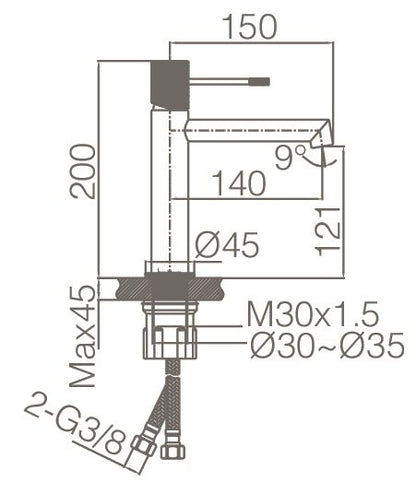 Rubinetto miscelatore lavabo monocomando senza scarico in ottone nero opaco Melin
