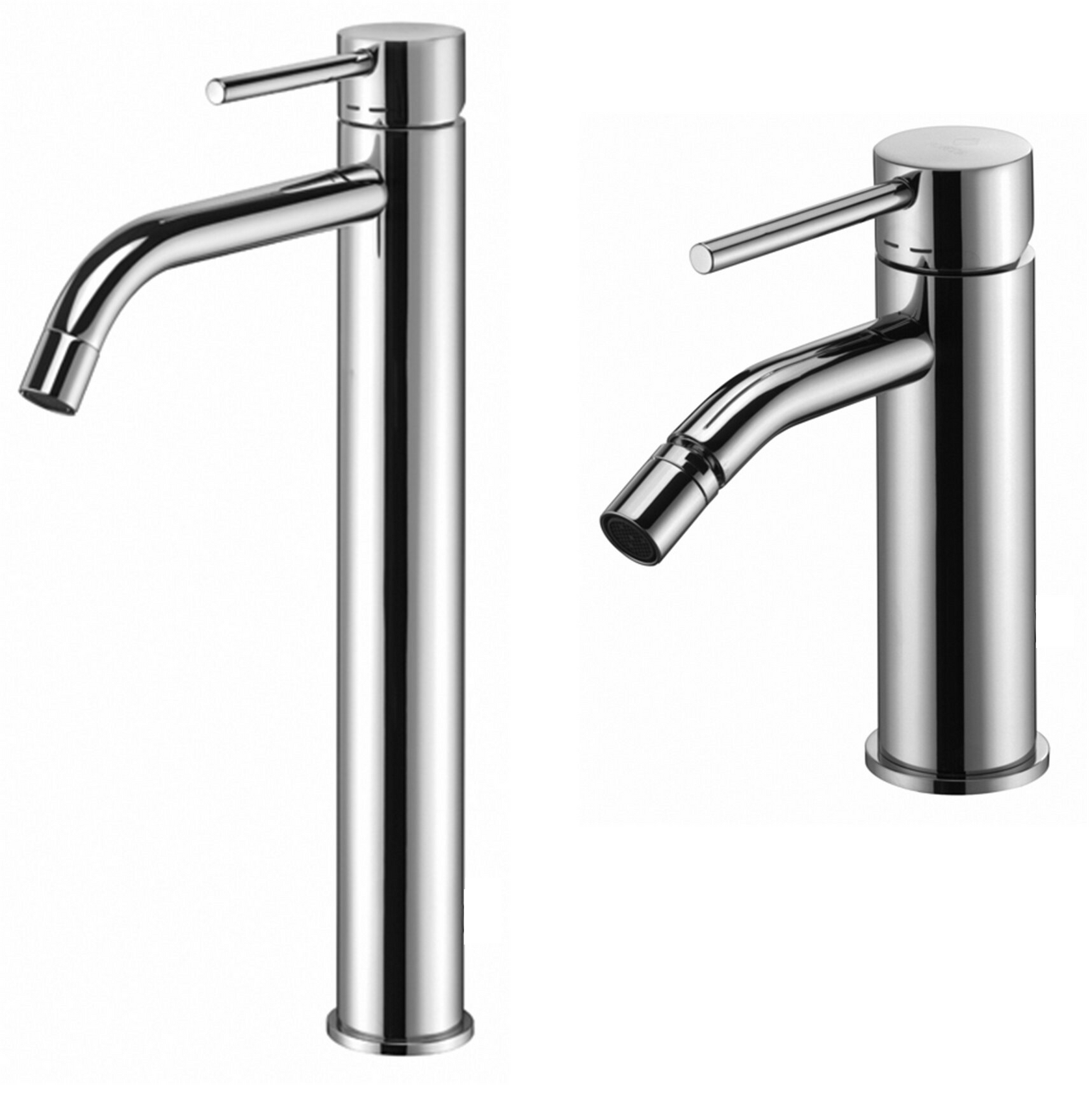 Paffoni light coppia miscelatori lavabo alto e bidet senza Cromo Lucido visto dall'alto con scarico e interno visibili