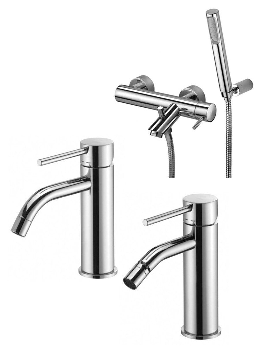 Paffoni Light Miscelatore Lavabo Bidet E Vasca Cromo, vista frontale su sfondo bianco