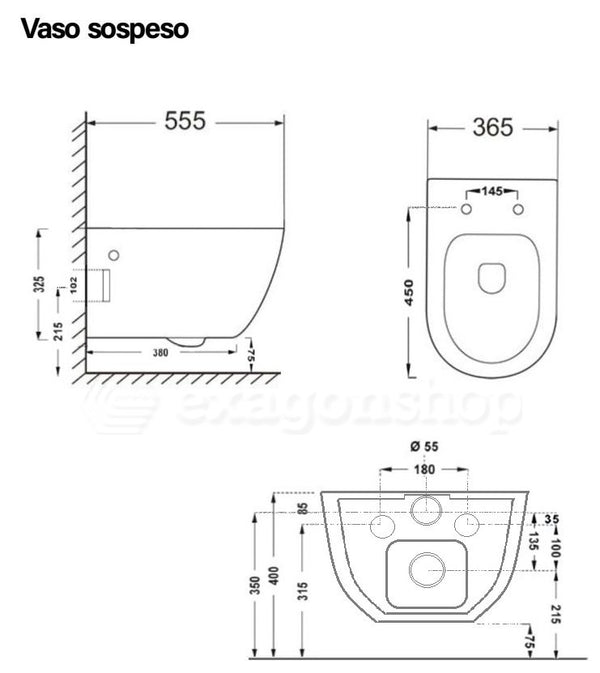 Sanitari sospesi in ceramica rimless sedile chiusura rallentata Linea Zeta