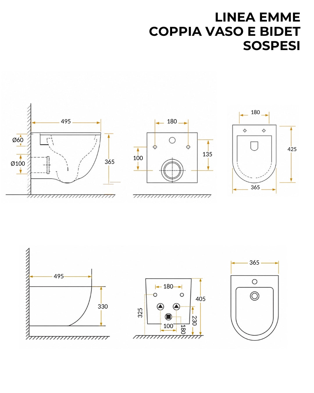 Sanitari sospesi salva spazio Linea Emme scarico a vortice sedile soft close