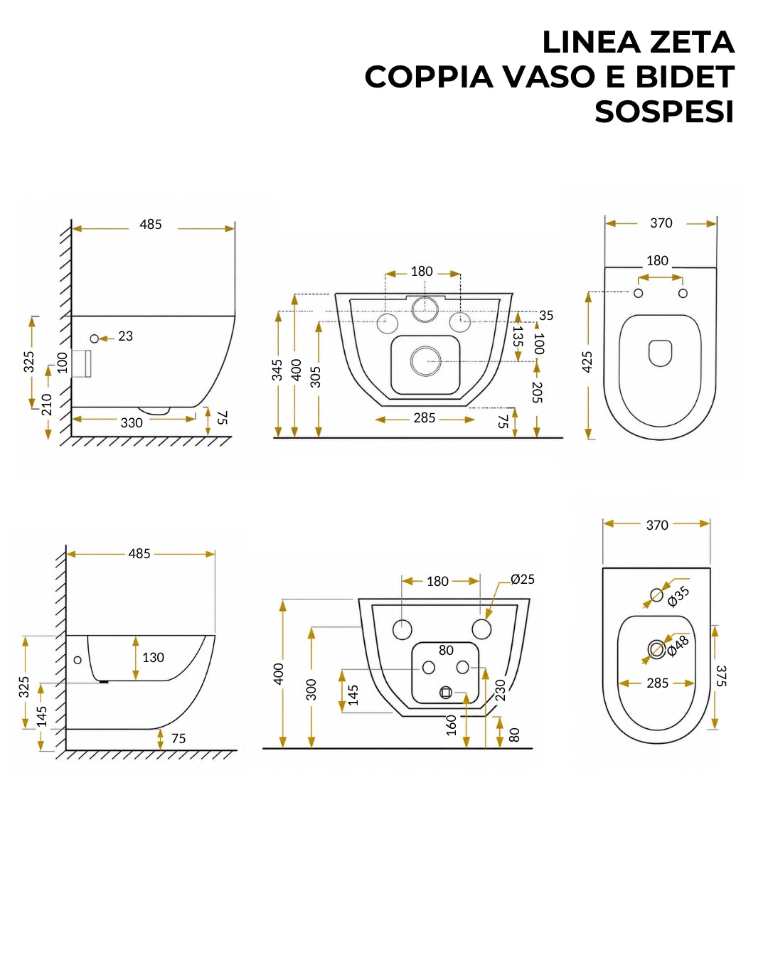 Sanitari sospesi salva spazio rimless ceramica bianco Linea Zeta small