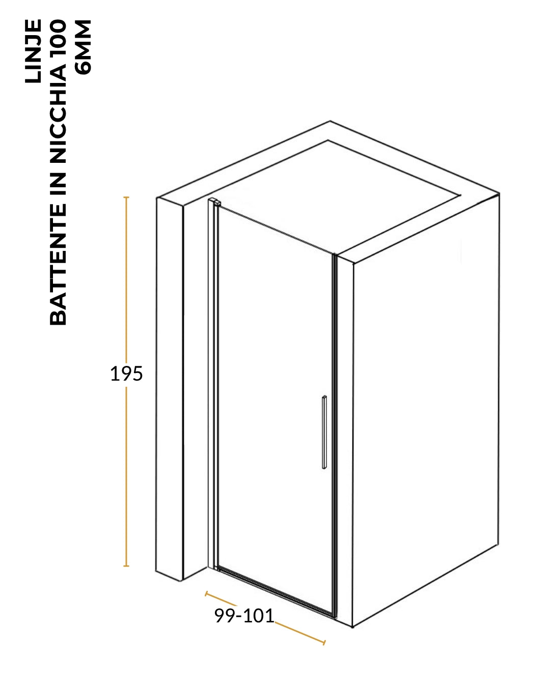 Nicchia doccia 100 cm a battente in vetro temperato 6 mm 195 H cromo Linje