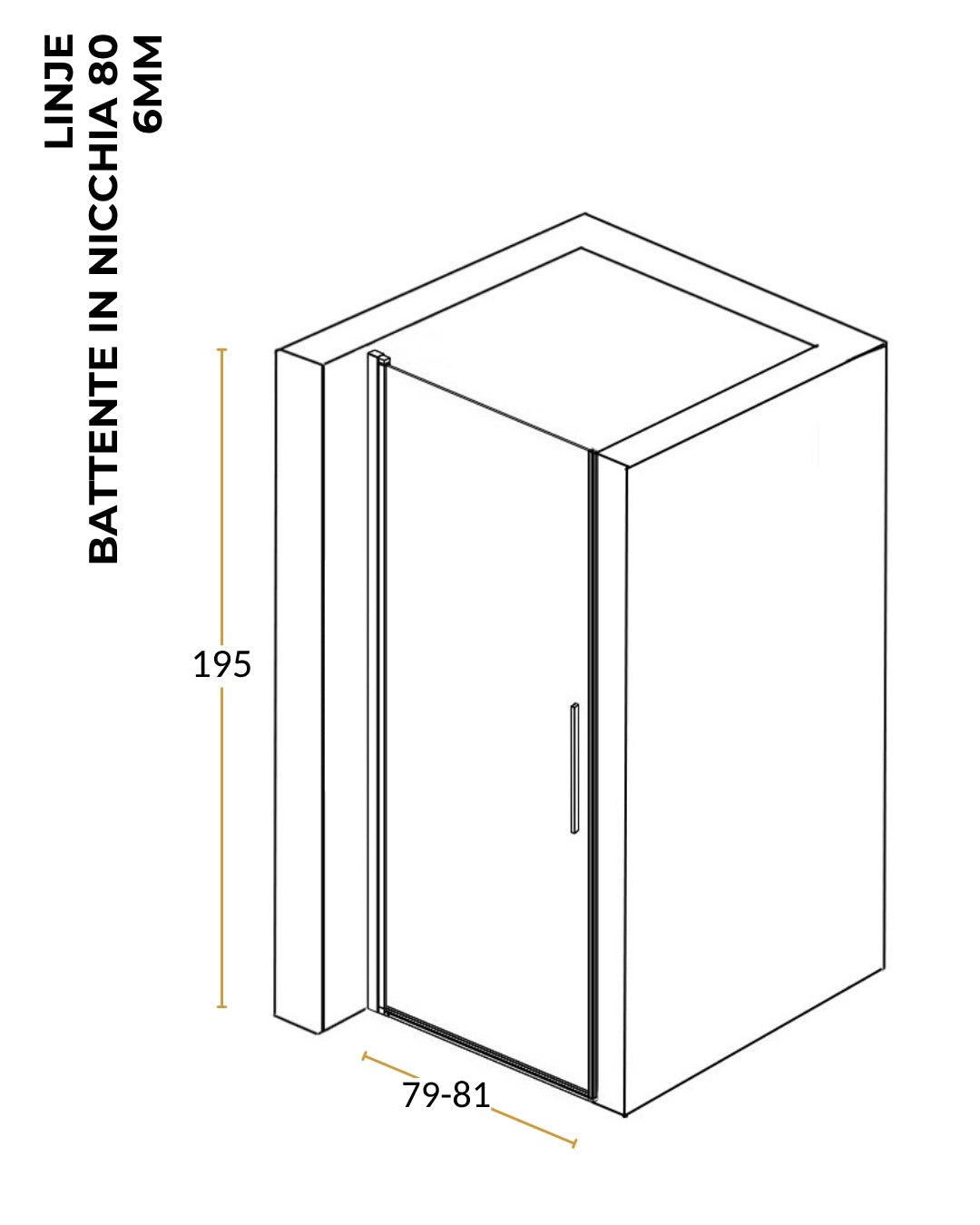 Nicchia doccia 80 cm a battente in vetro temperato 6 mm 195 H cromo Linje