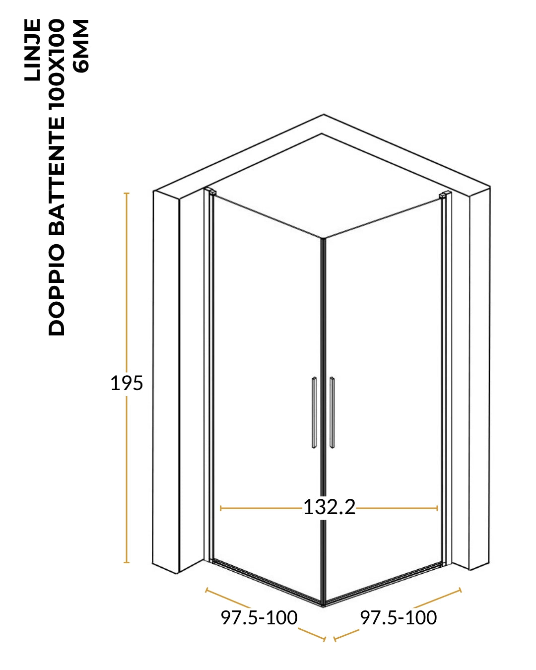 Box doccia 100x100 doppio battente vetro temperato 6 mm 195 H cromo Linje