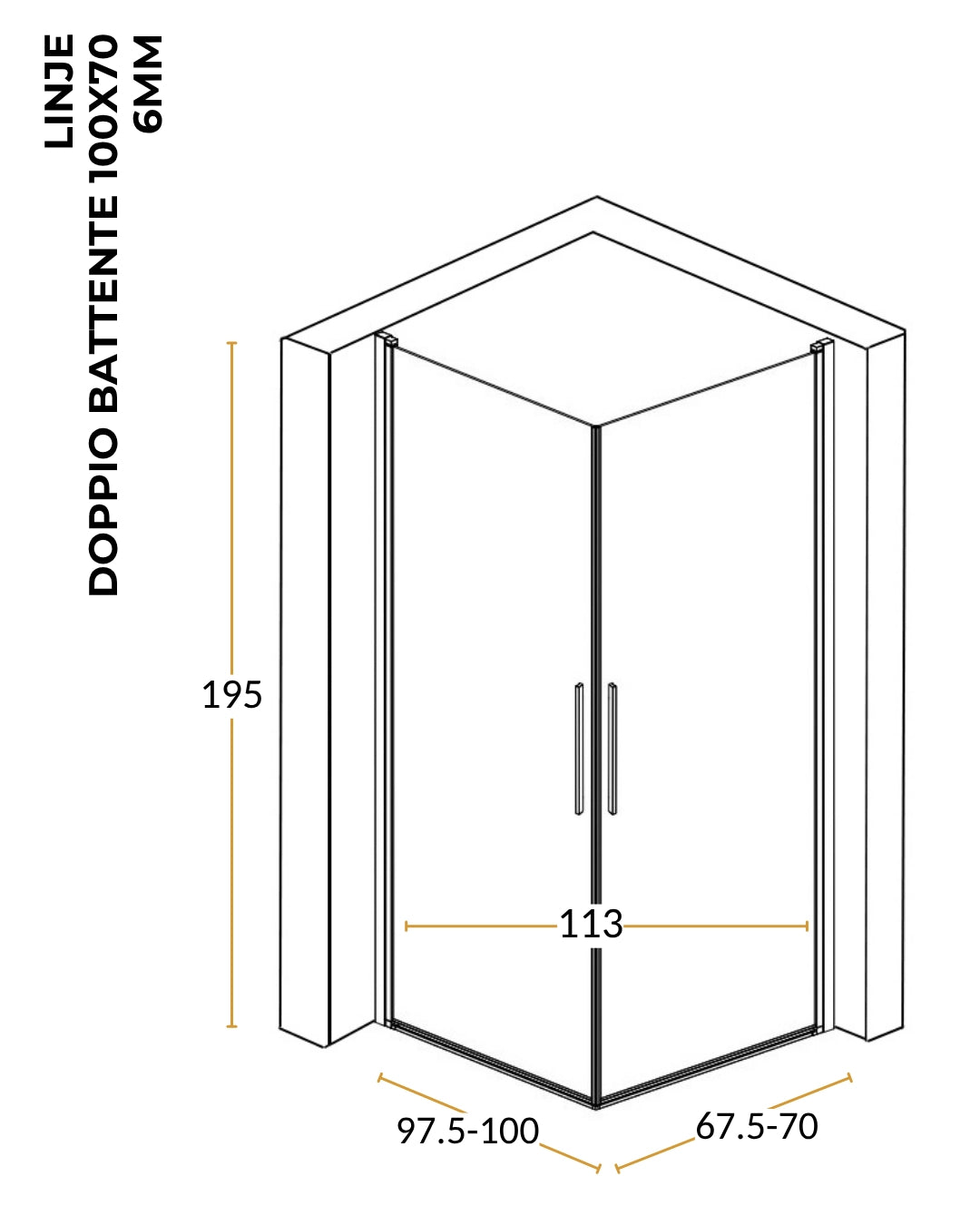 Box doccia 70x100 doppio battente vetro temperato 6 mm 195 H cromo Linje