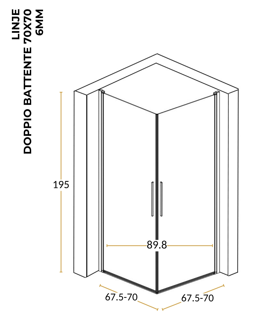 Box doccia 70x70 doppio battente vetro temperato 6 mm 195 H cromo Linje