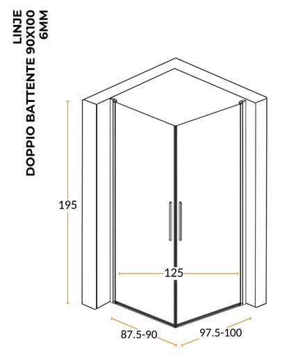 Box doccia 90x100 doppio battente vetro temperato 6 mm 195 H cromo Linje