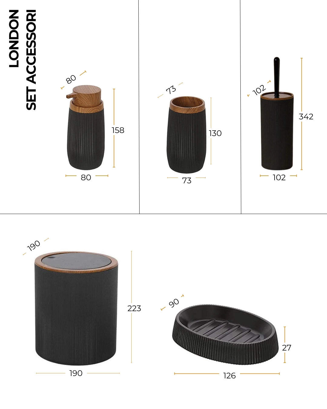 Set accessori bagno tortora 5pz London