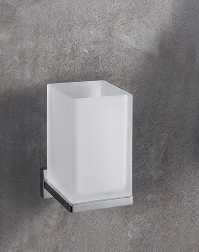 Colombo Look b1602 bicchiere portaspazzolini a muro in in vetro acidato e naturale montato a parete, vista del design e...
