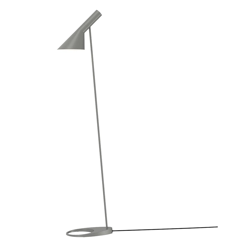 Louis Poulsen AJ Lampada design a pavimento warm grey spenta, dettaglio del corpo lampada e dei materiali