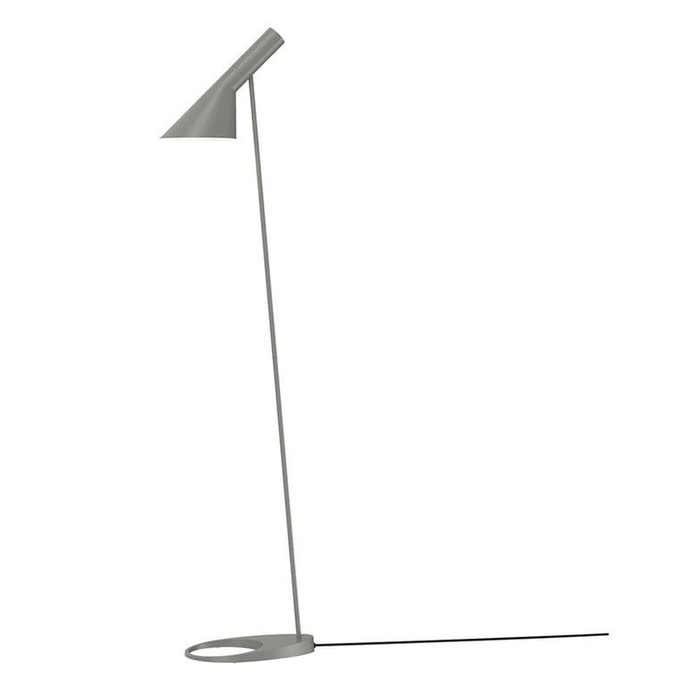 Louis Poulsen AJ Lampada design a pavimento warm grey spenta, dettaglio del corpo lampada e dei materiali