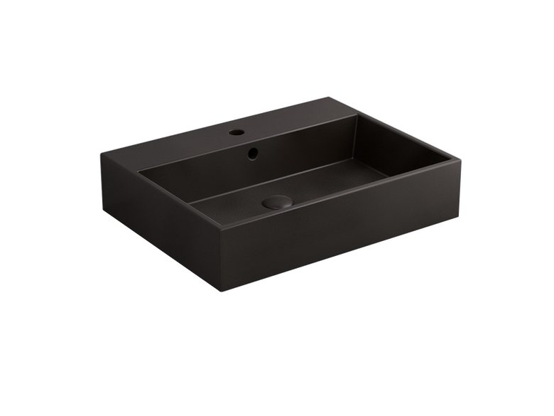 Cielo Smile lavabo 60x46 monoforo rettangolare sospeso o da in ceramica ambientato su piano bagno con accessori