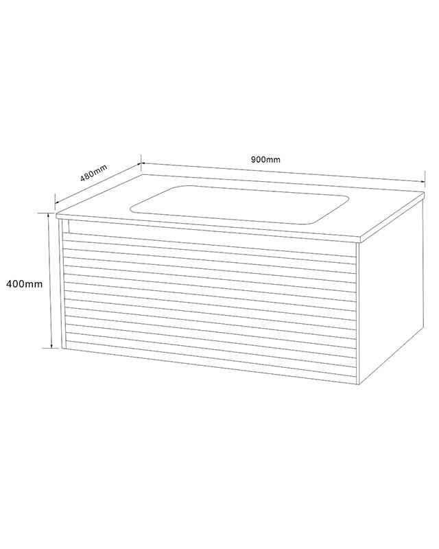 Mobile bagno 90x48 bianco un cassetto lavabo resina opaco, vista laterale della struttura sospesa - Exagonshop