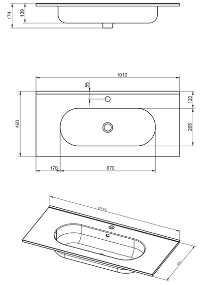 Mobile bagno clear grey 100x45 Mango due cassetti maniglia incassata con lavabo in ceramica lucida